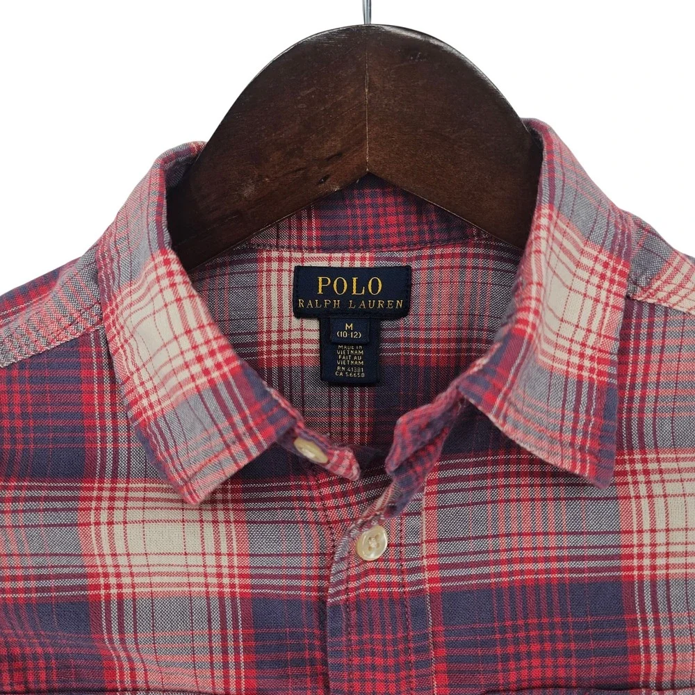 Polo Ralph Lauren Plaid Button Down Shirt Kids Size M 10 12 Boys Long Sleeve